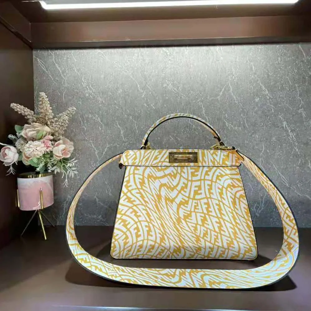 Fendi Peekaboo Iseeu Medium Yellow and white FF Vertigo Leather Bag for Women Fendi Peekaboo Iseeu Medium Yellow and white FF Vertigo Leather Bag for Women
