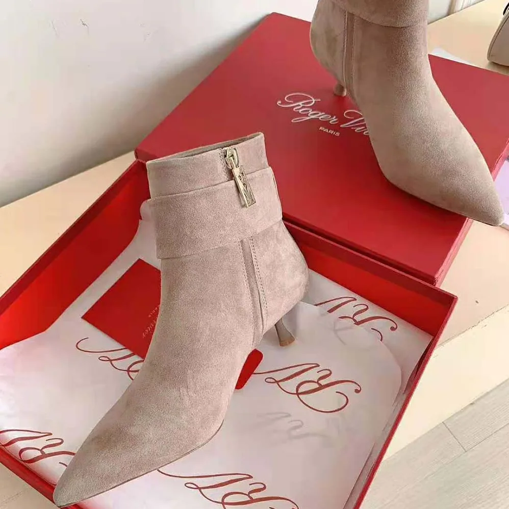 Roger Vivier Pointy Strass Buckle Ankle Boots in Suede for Women Roger Vivier Pointy Strass Buckle Ankle Boots in Suede for Women