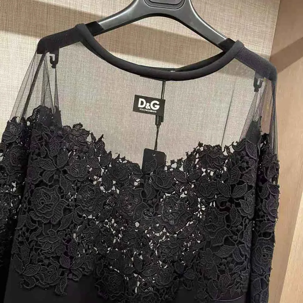 Dolce Gabbana D&G Jersey Sweatshirt with Tulle and Macrame Details for Women Dolce Gabbana D&G Jersey Sweatshirt with Tulle and Macrame Details for Women