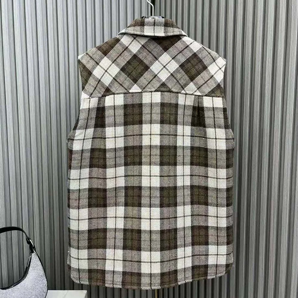 Miu Miu Check Blouson Vest with Embroidered Logo for Women Miu Miu Check Blouson Vest with Embroidered Logo for Women