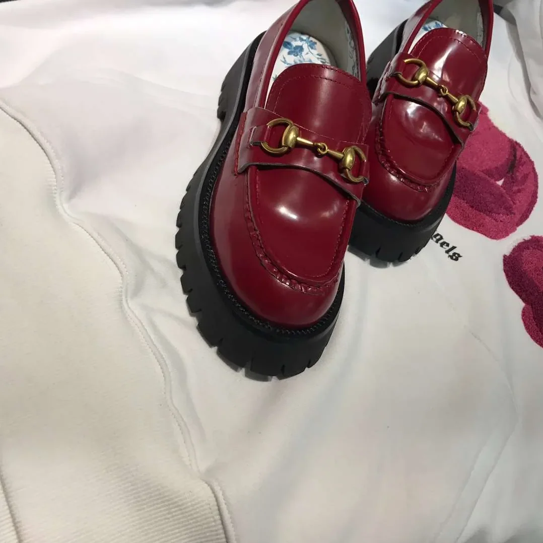 Gucci Lug Sole Horsebit Accent Loafers Red Gucci Lug Sole Horsebit Accent Loafers Red
