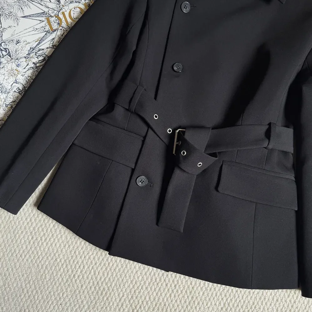 Dior Belted Jacket Black Virgin Wool and Silk Gabardine for Women