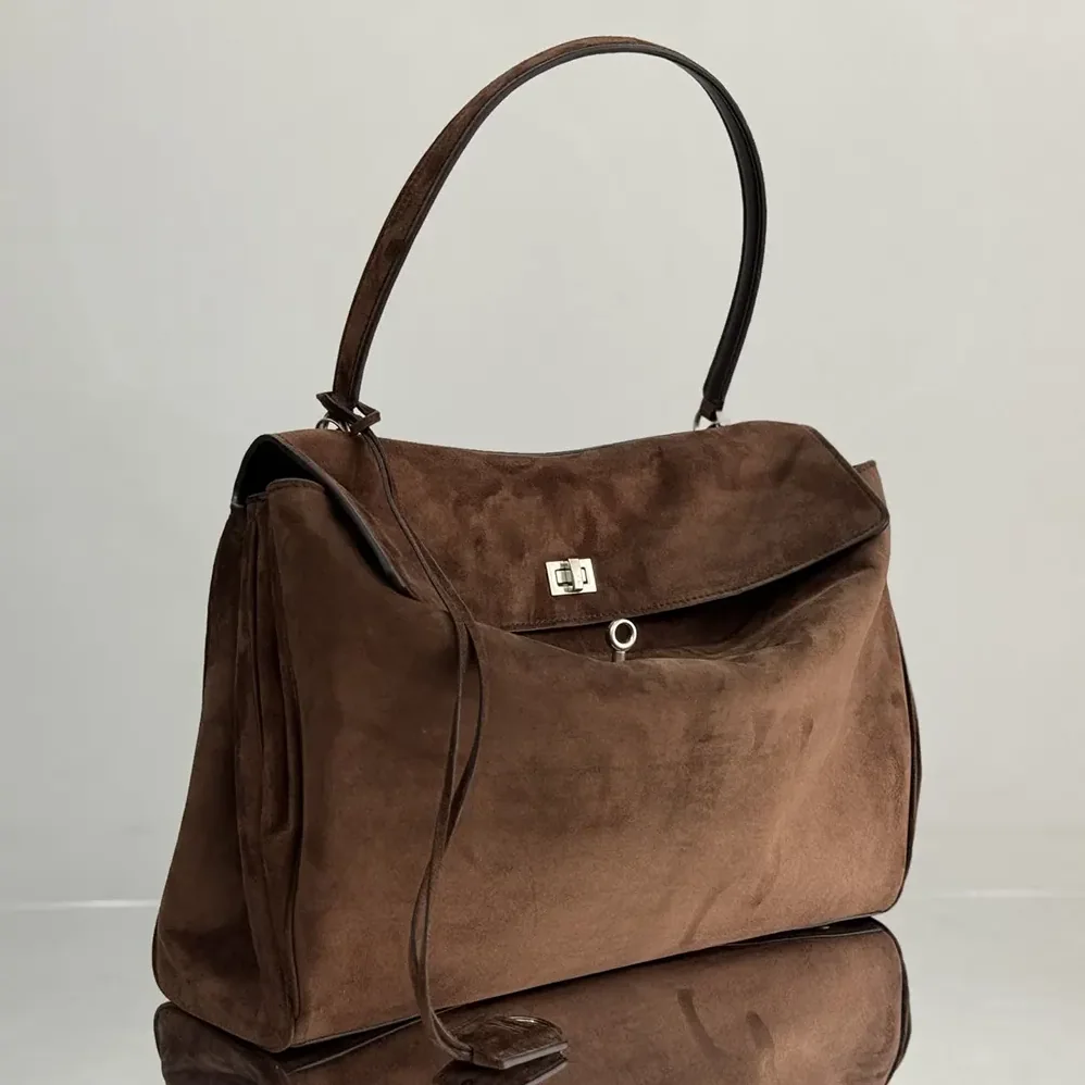 Balenciaga Rodeo Handbag Large in Light Espresso Waxed Suede Calfskin and Smooth Calfskin for Women Balenciaga Rodeo Handbag Large in Light Espresso Waxed Suede Calfskin and Smooth Calfskin for Women