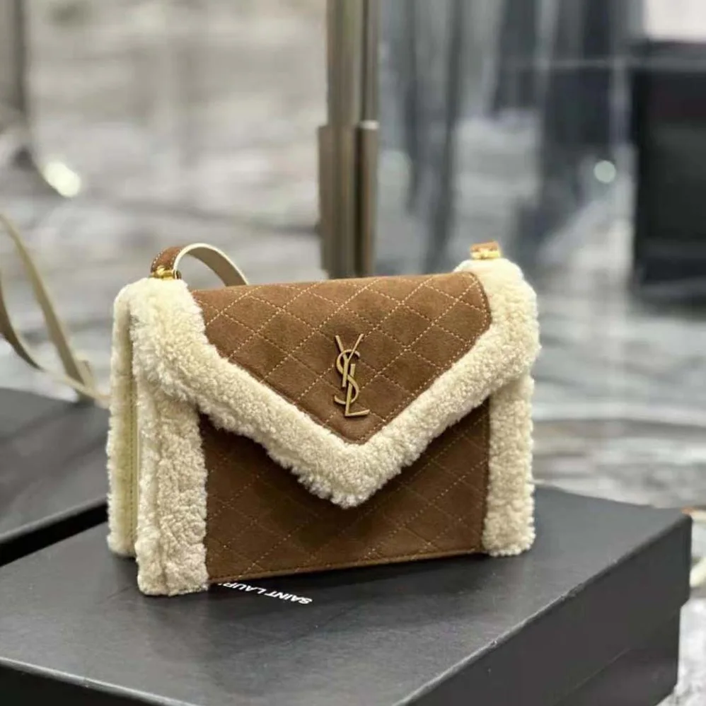 Saint Laurent YSL Gaby Satchel in Quilted Suede and Shearling for Women
