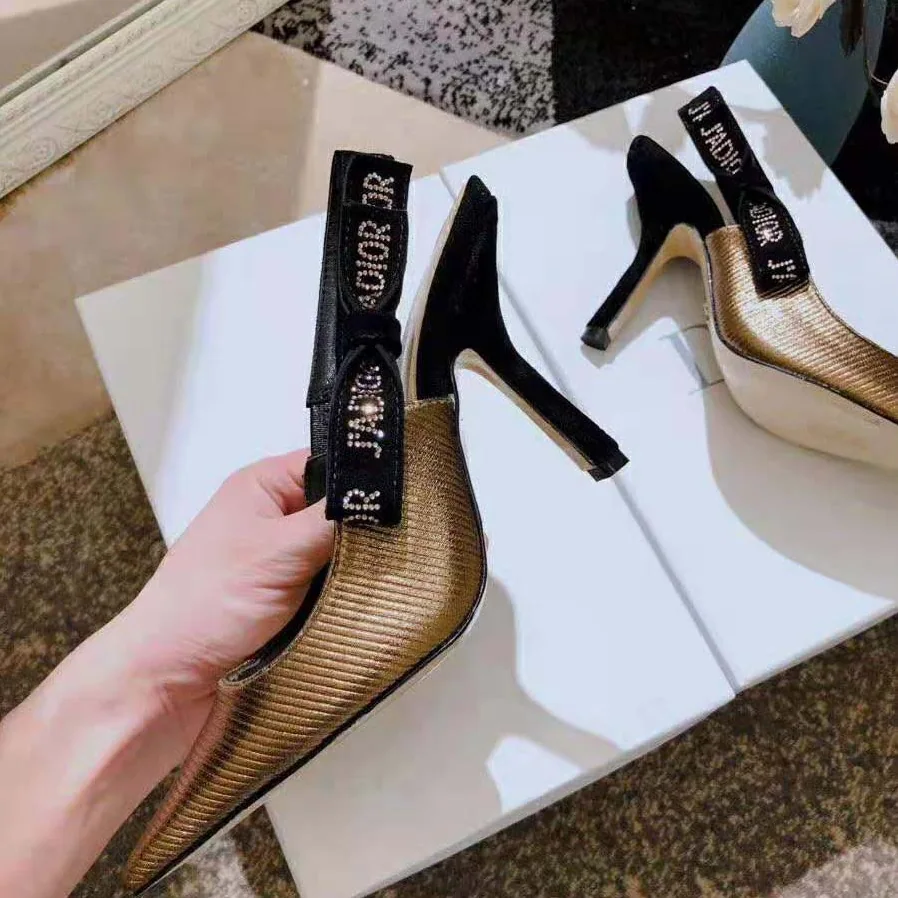 Dior J'adior Slingback Pump Bronze Lame Grosgrain Strass 10 cm Heel for Women in Gold