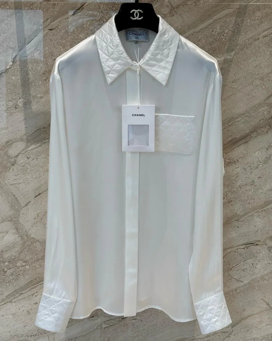 Chanel Quilted Button in Down Blouse Pearl White Chanel Quilted Button in Down Blouse Pearl White