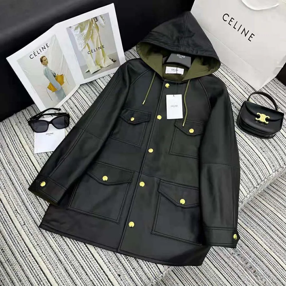 Celine Oversized Parka in Plongé Lambskin for Women Celine Oversized Parka in Plongé Lambskin for Women