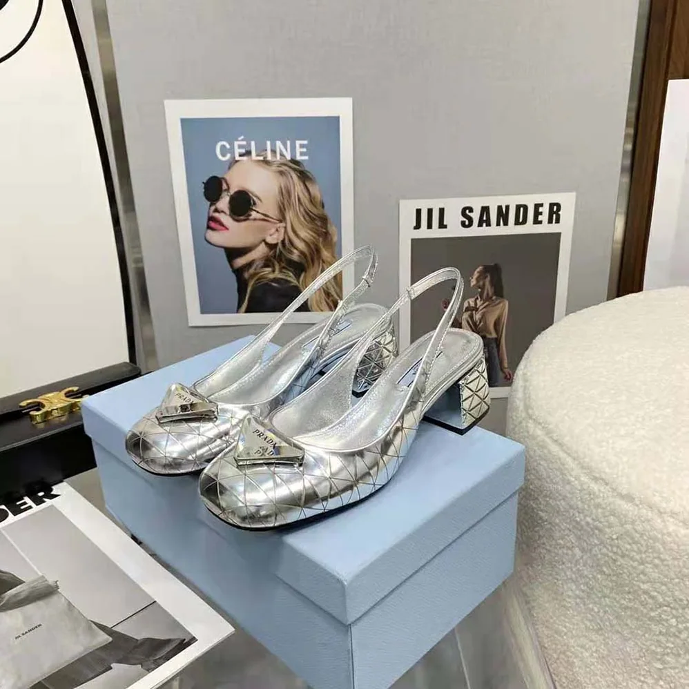 Prada Metallic Leather Slingback Pumps in 45mm Heel Height for Women in Silver