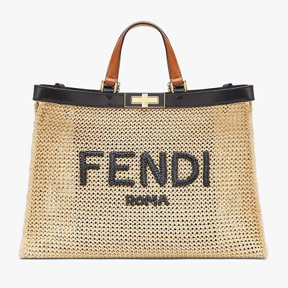 Fendi Peekaboo X for Women in Tote Natural Raffia Bag