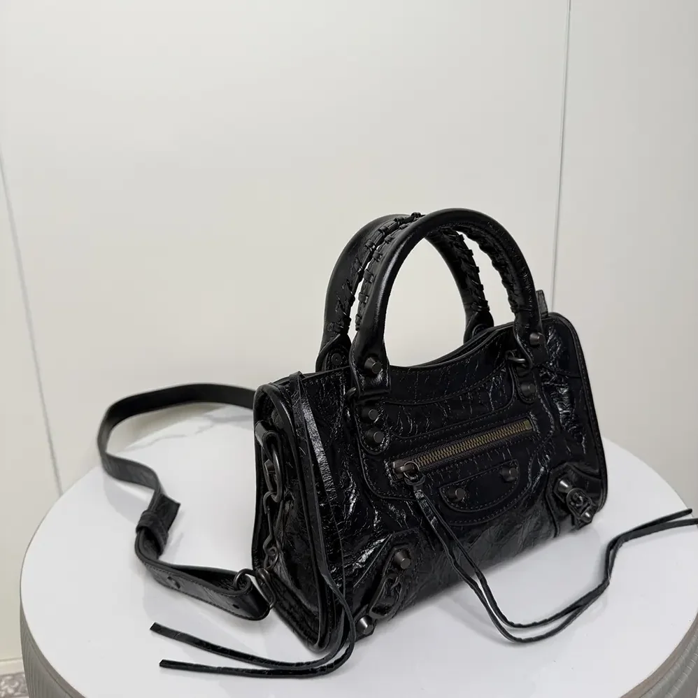 Balenciaga Le City Bag Mini in Black Arena Lambskin Brass Hardware for Women