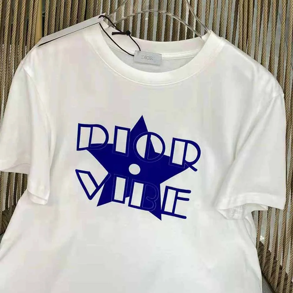Dior Vibe T-shirt Ecru and Fluorescent Blue Cotton Jersey and Linen for Women