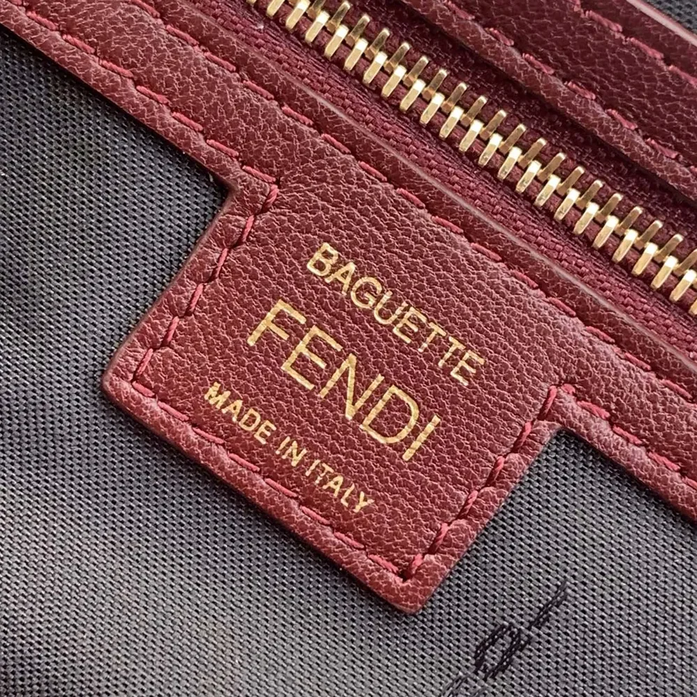 Fendi Medium Baguette Maroon Leather Bag for Women