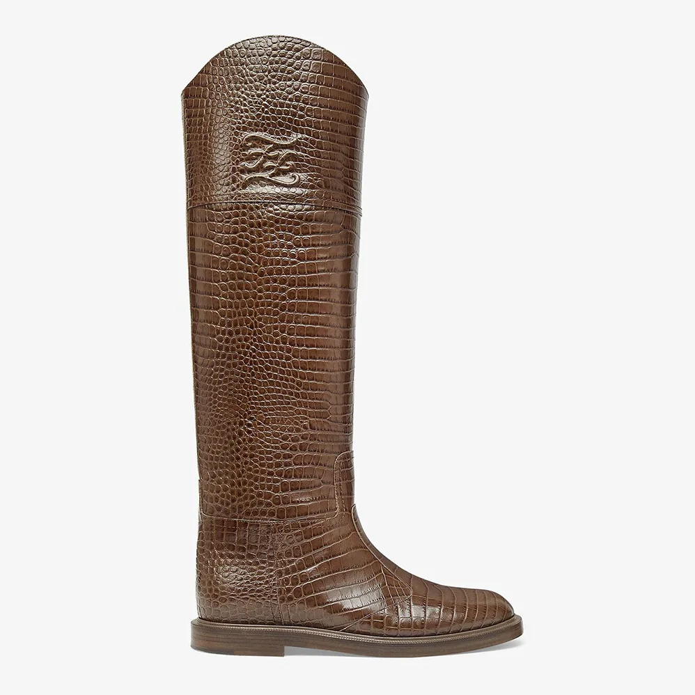 Fendi Karligraphy Brown Leather Boots for Women