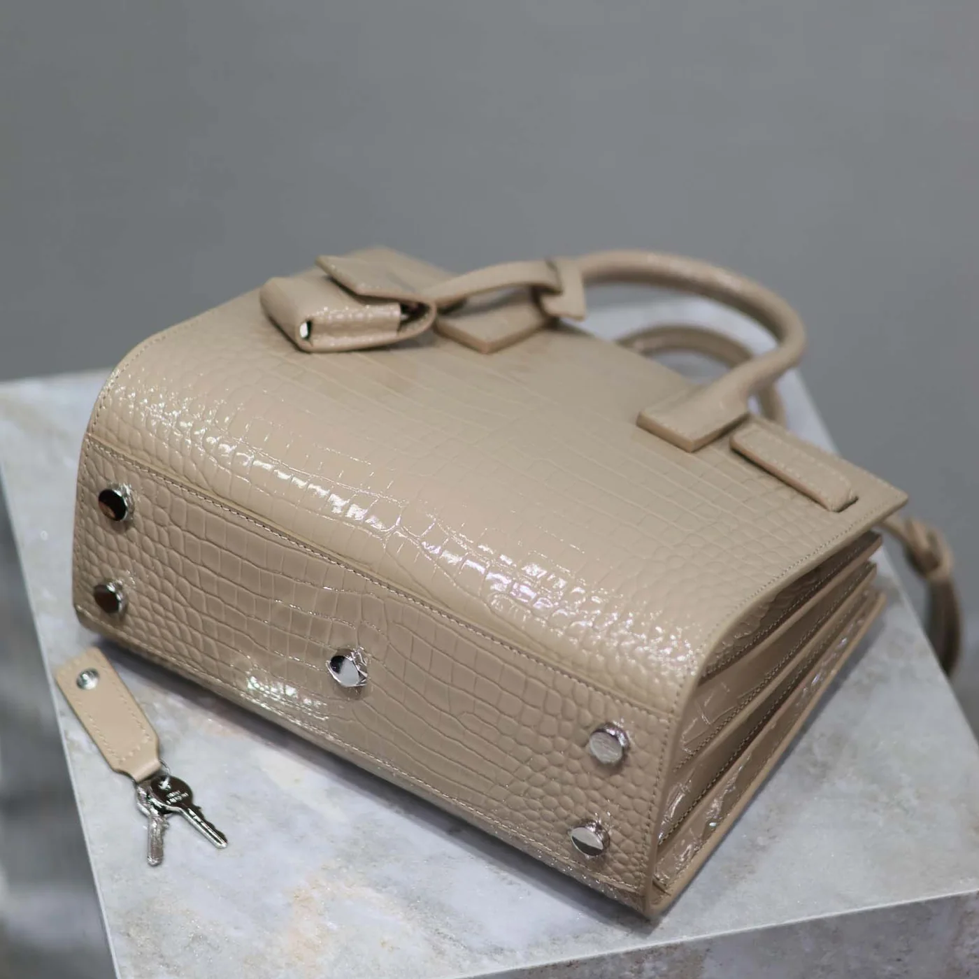 Saint Laurent YSL Sac De Jour in Crocodile Embossed Leather Nano for Women in Sandy Saint Laurent YSL Sac De Jour in Crocodile Embossed Leather Nano for Women in Sandy