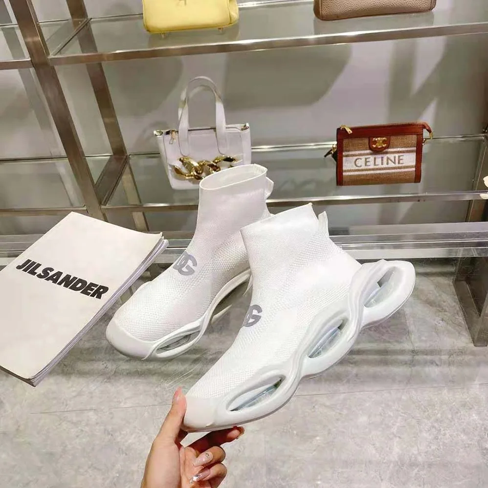 Dolce Gabbana D&G Stretch Mesh Wave Mid-Top Sneakers for Unisex in White