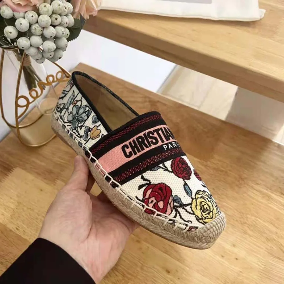 Dior Granville Espadrille White Multicolor Florilegio Embroidered Cotton for Women