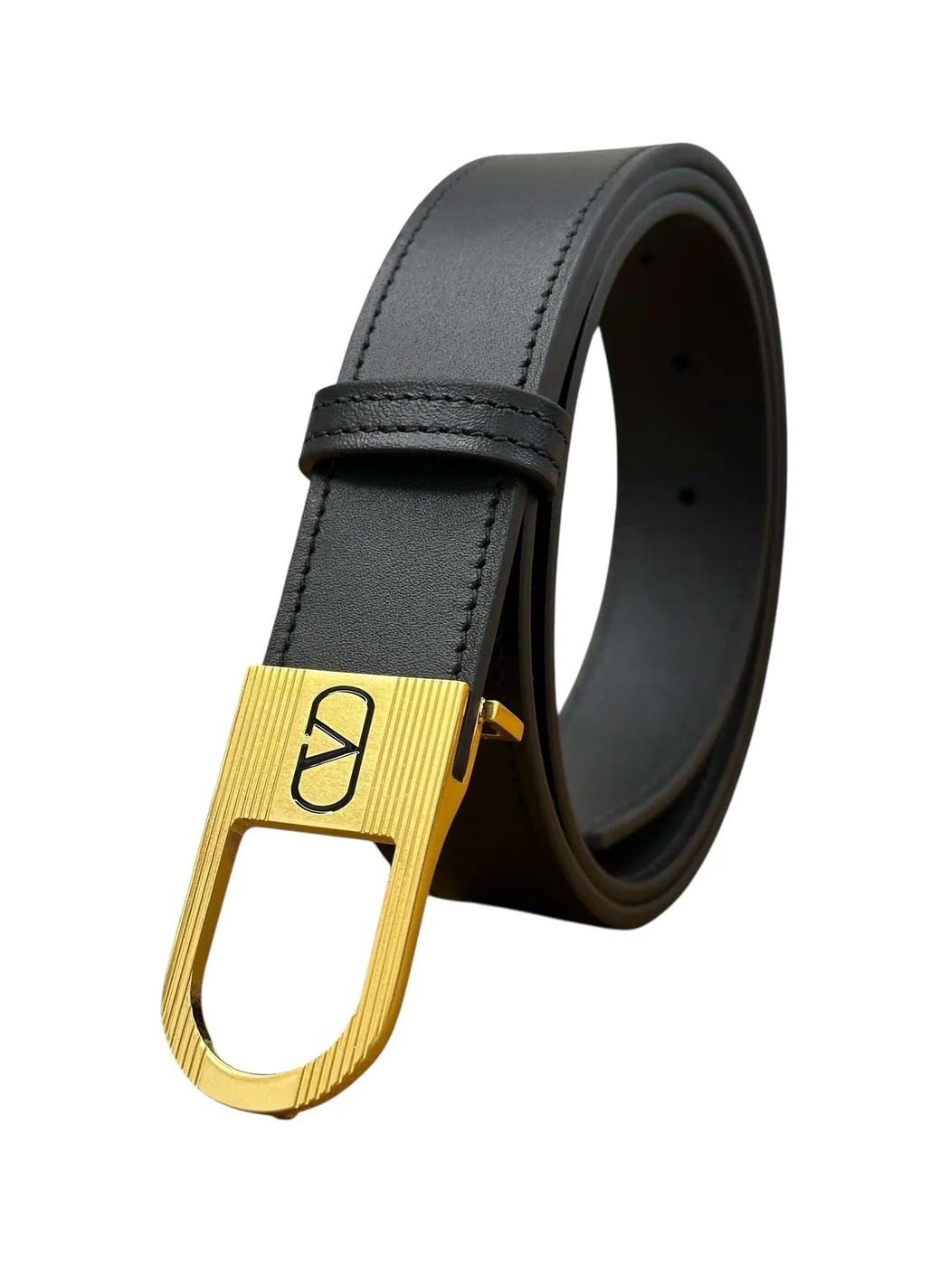 V-logo calfskin leather signature belt