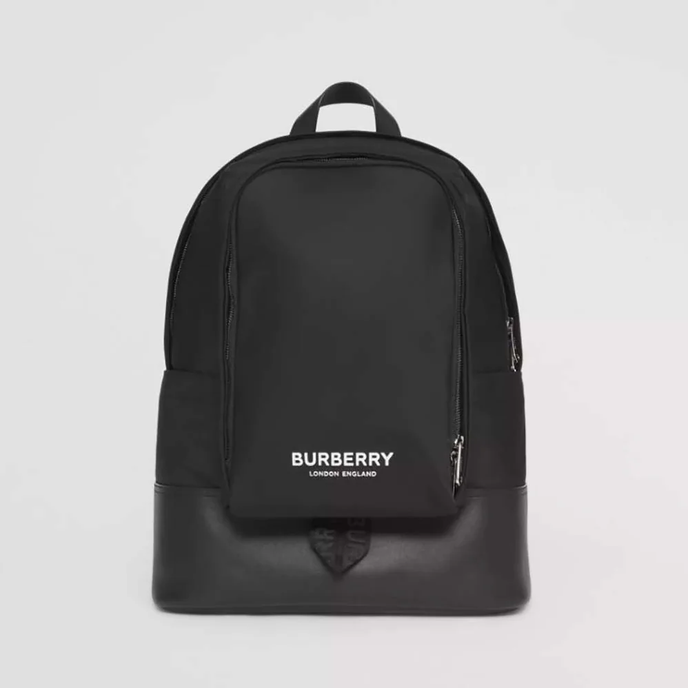 Burberry Large Logo Print Nylon and Leather Backpack for Women in Black