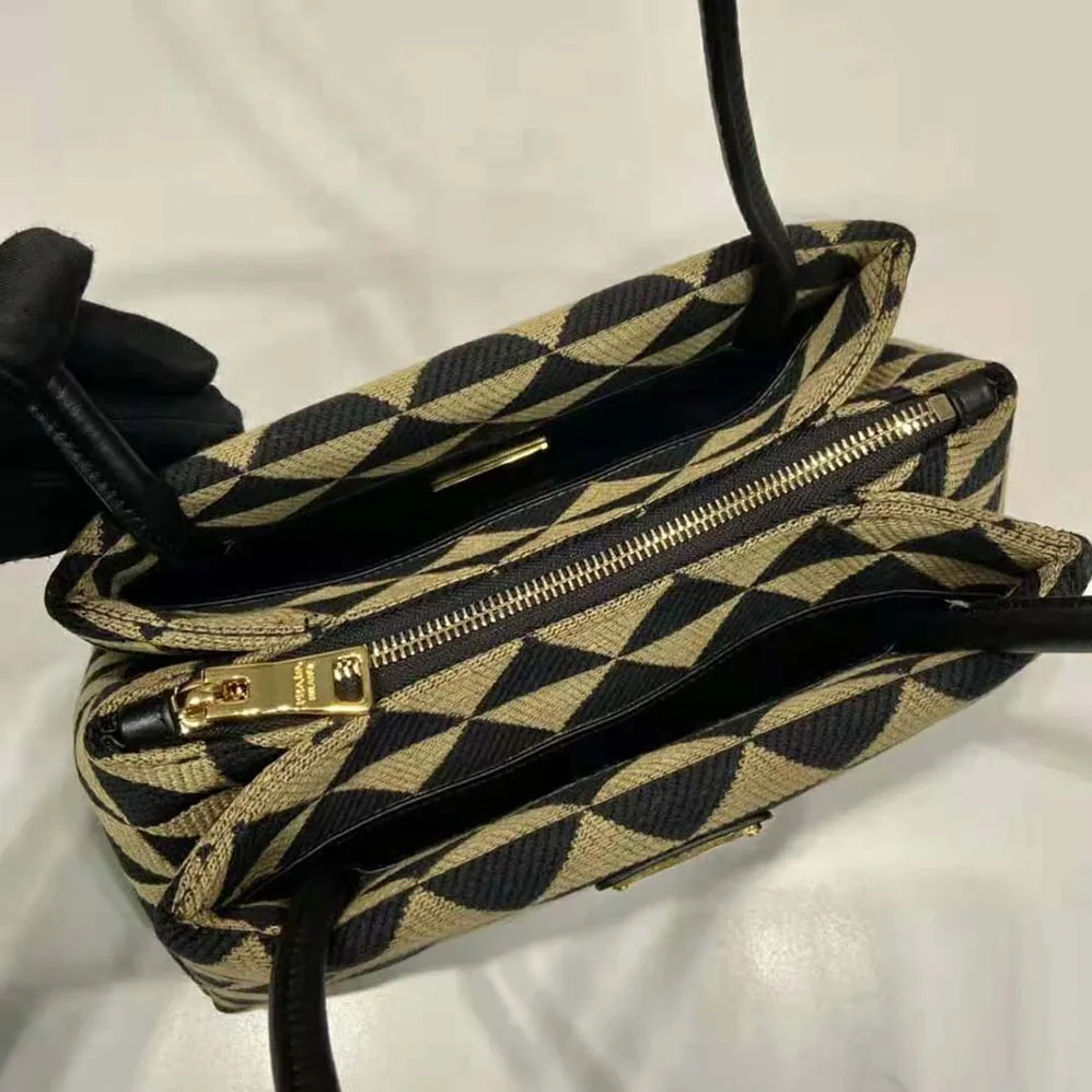 Prada Small Embroidered Fabric Bag for Women in Brown Prada Small Embroidered Fabric Bag for Women in Brown