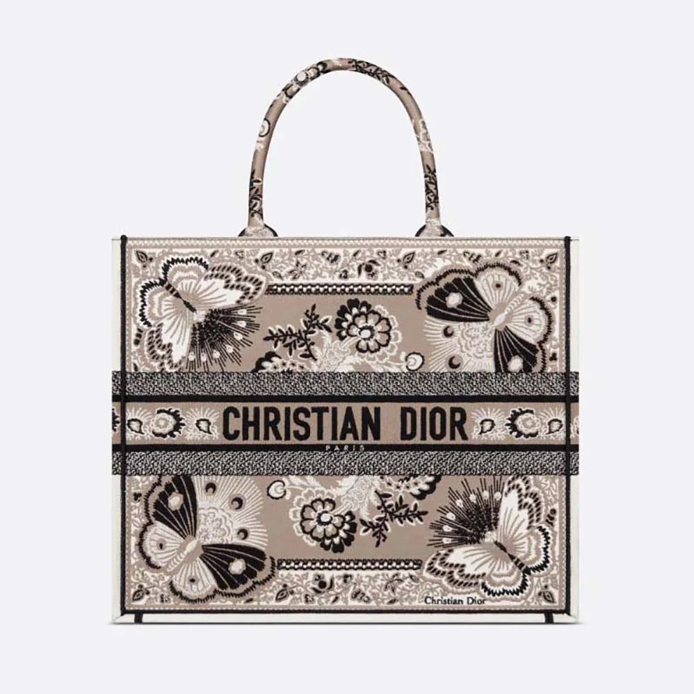 Dior Large Dior Book Tote Beige Multicolor Butterfly Bandana Embroidery for Women