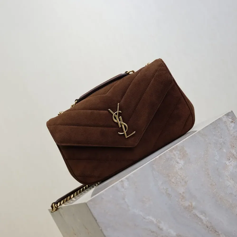 Saint Laurent YSL Loulou Small In Matelassé Suede for Women in Brown