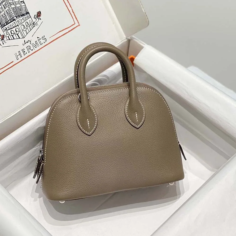 Hermes Bolide 1923 Bag in Epsom Calfskin for Unisex in Brown/Silver Hermes Bolide 1923 Bag in Epsom Calfskin for Unisex in Brown/Silver
