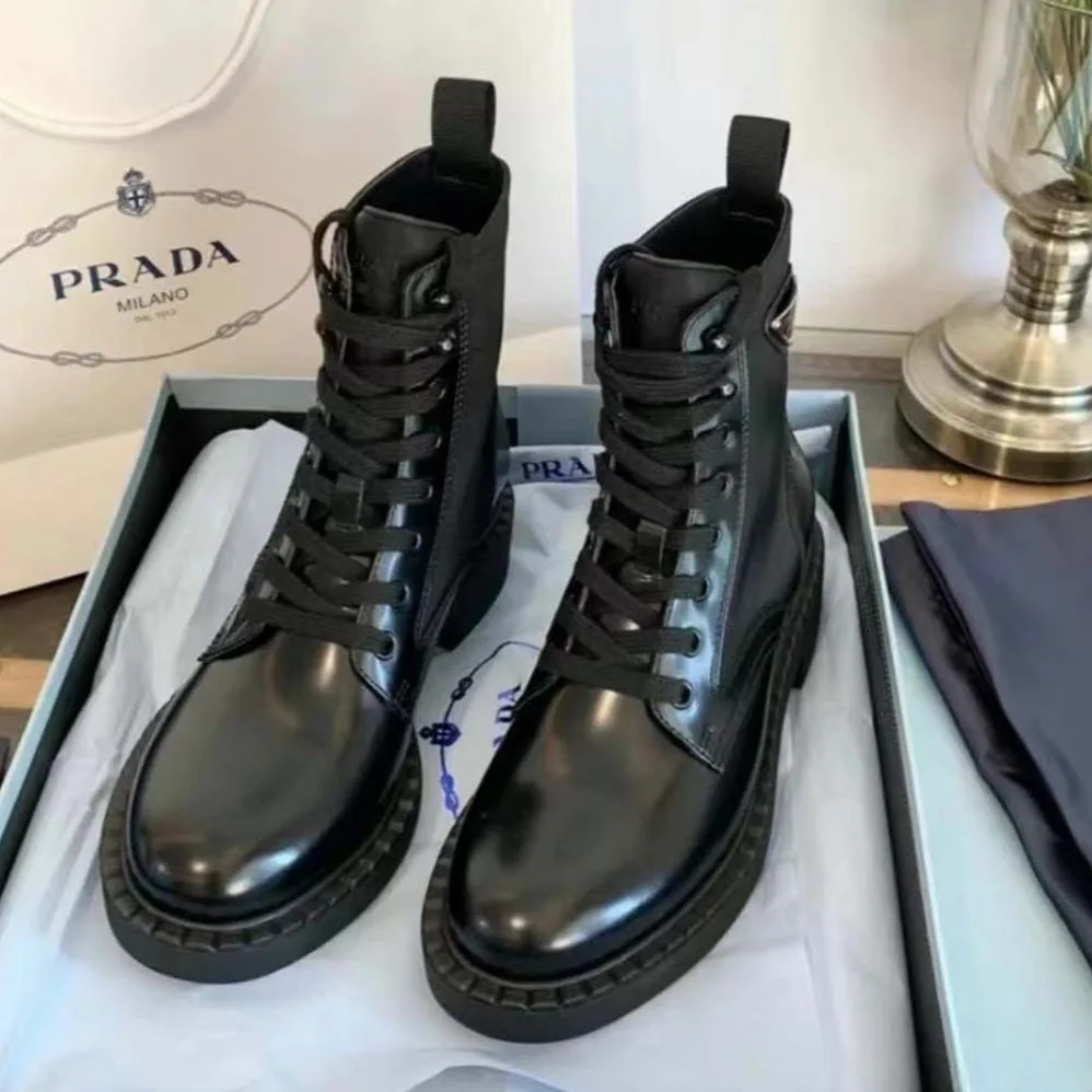 Prada Brushed-Leather and Re-Nylon Boots for Women in Black Prada Brushed-Leather and Re-Nylon Boots for Women in Black