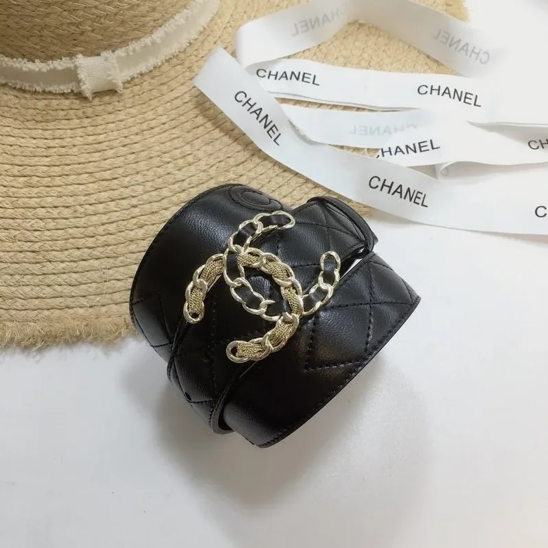 Chanel Quilted Belt With Double C Buckle Black with Gold mix Black Hardware for Women
