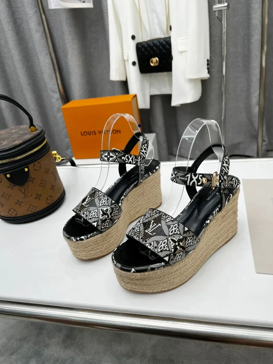 Louis Vuitton Starboard Wedge Sandal Black And White for Women
