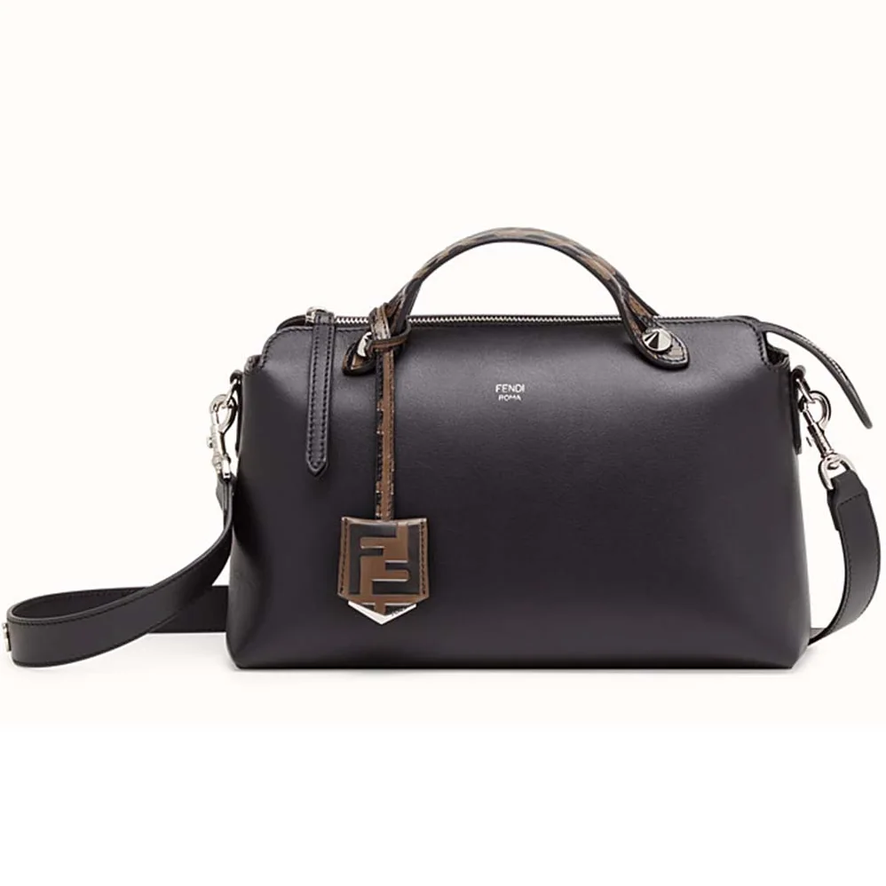 Fendi By the Way Regular Leather Boston Bag for Women in Black