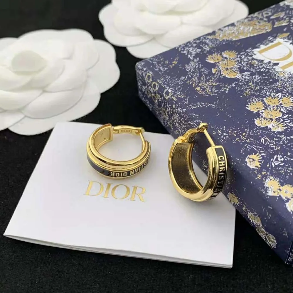 Dior Code Earrings Gold-Finish Metal and Black Lacquer for Women Dior Code Earrings Gold-Finish Metal and Black Lacquer for Women