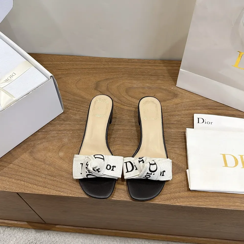 Dior J'Adior Heeled Slide Black Embroidered Cotton for Women Dior J'Adior Heeled Slide Black Embroidered Cotton for Women