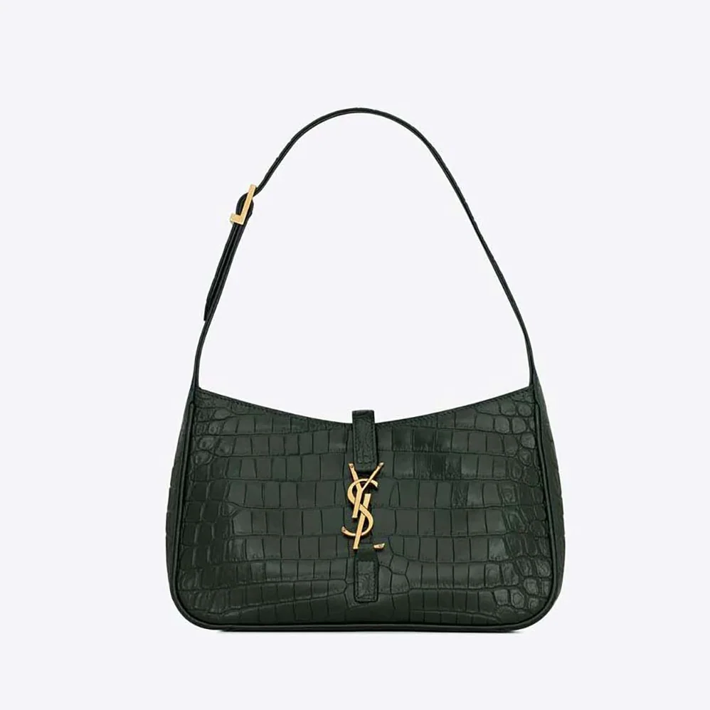 Saint Laurent YSL Le 5 A 7 Hobo Bag in Crocodile-Embossed Leather for Women in Green Saint Laurent YSL Le 5 A 7 Hobo Bag in Crocodile-Embossed Leather for Women in Green