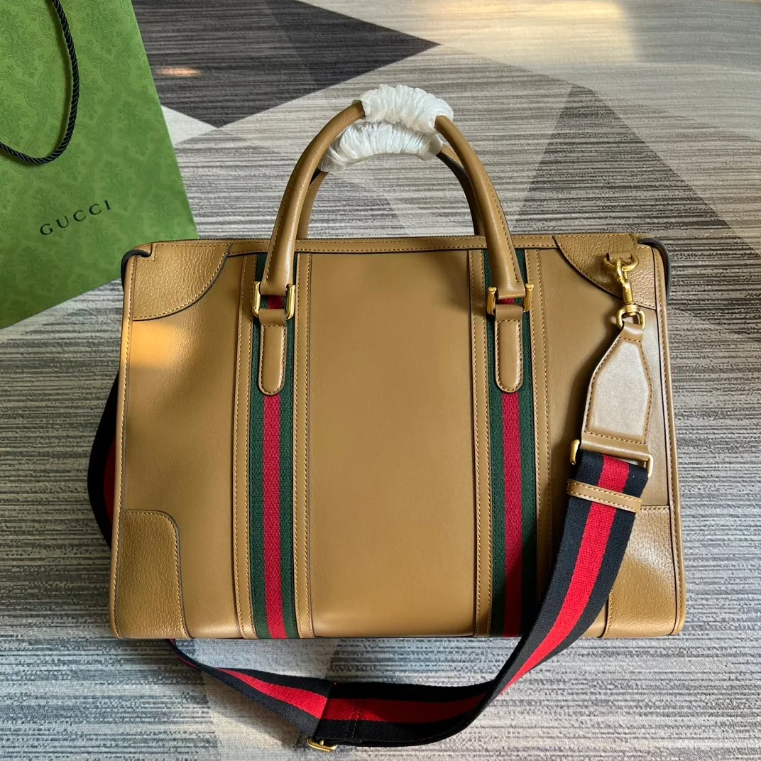 Large Bauletto Top Handle Bag With Double G Grey in Brown / Large Bauletto Top Handle Bag With Double G Grey in Brown /