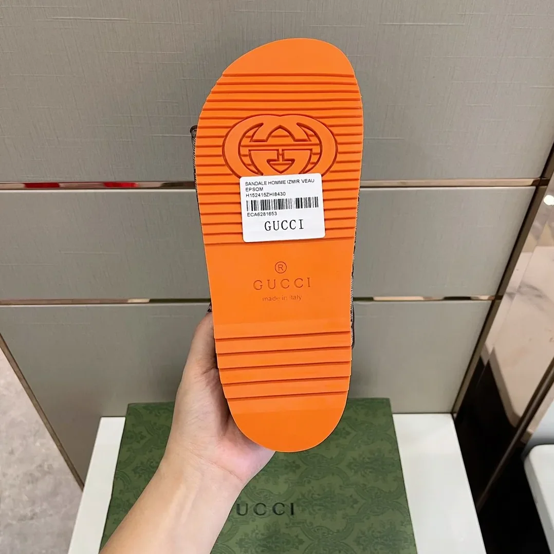 Gucci Slide Sandal With Straps Gray Orange 2HK60