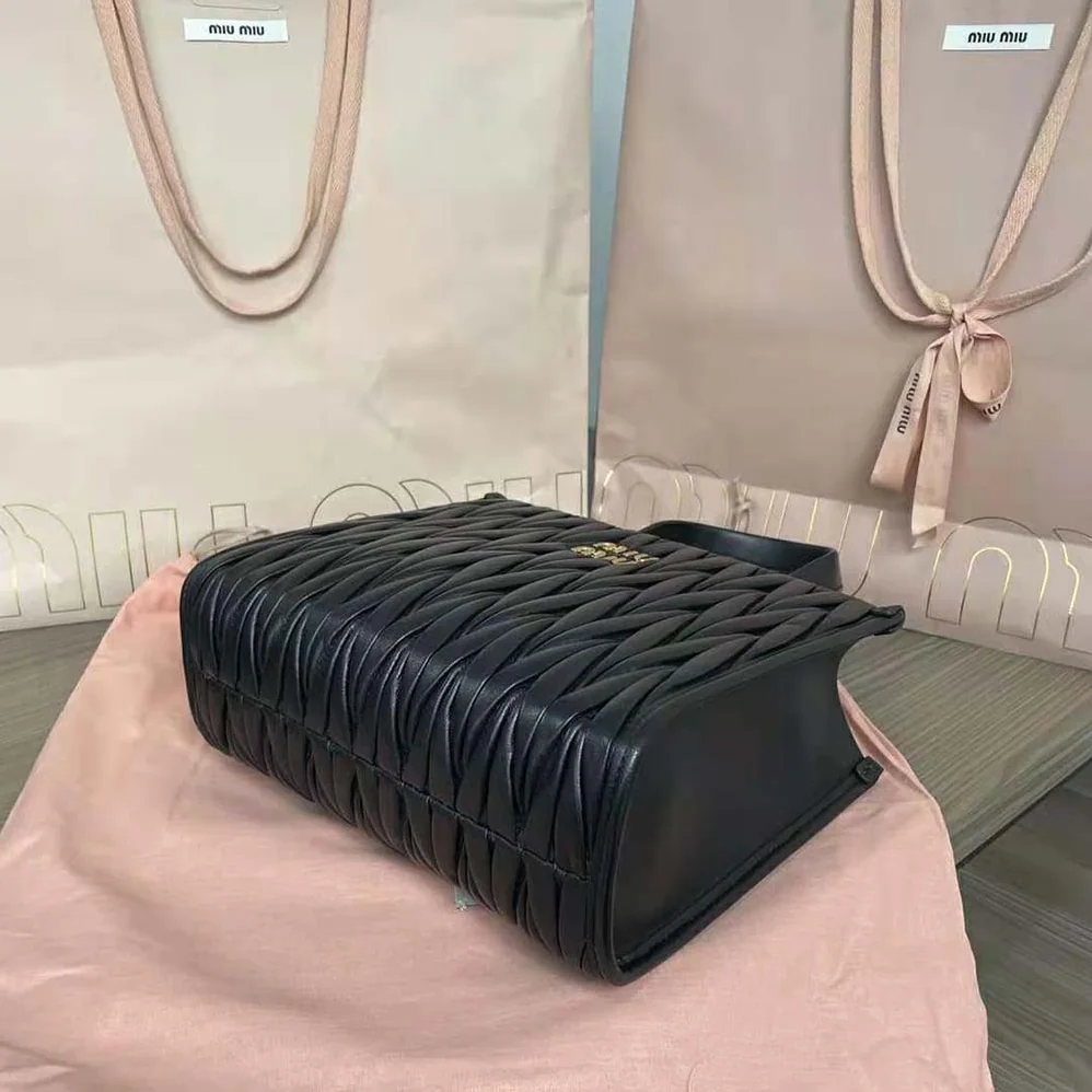 Miu Miu Matelassé Nappa Leather Tote for Women in Black