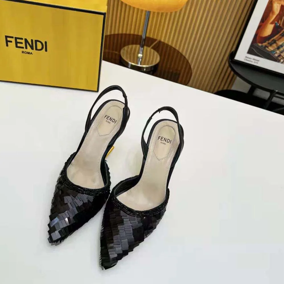 Fendi Colibrì Lite Black Sequin High for Women in heeled Slingbacks Fendi Colibrì Lite Black Sequin High for Women in heeled Slingbacks