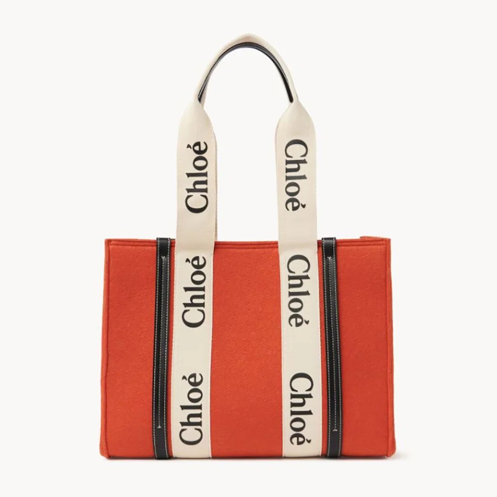 Chloe Medium Woody Tote Bag in Recycled Felt and Shiny Calfskin for Women