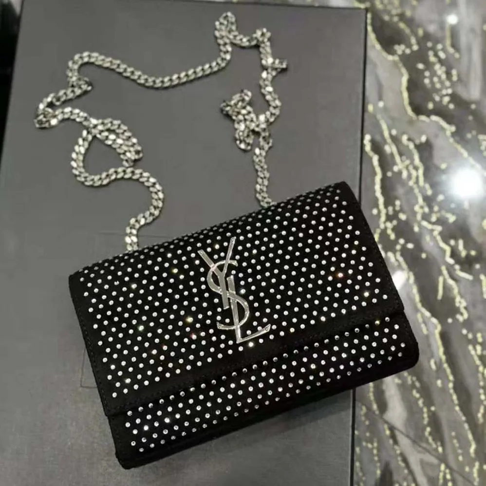 Saint Laurent YSL Kate Small Chain Bag in Velvet and Rhinestones for Women Saint Laurent YSL Kate Small Chain Bag in Velvet and Rhinestones for Women