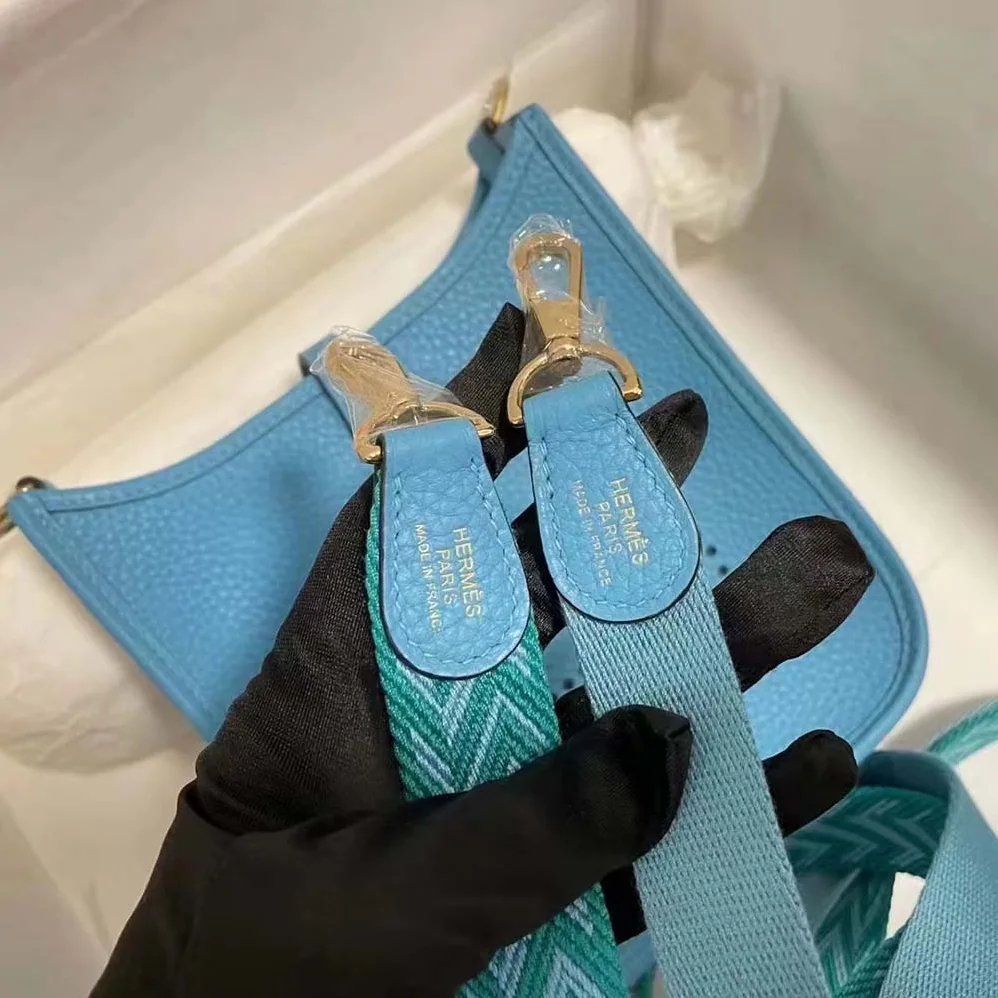 Hermes Evelyne III 16 Mini Model Bag in Calfskin in Blue Hermes Evelyne III 16 Mini Model Bag in Calfskin in Blue