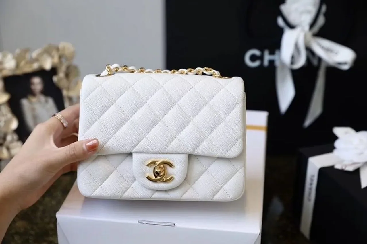 Chanel Classic Flap Bag Mini Crossbody in White Gold Hardware