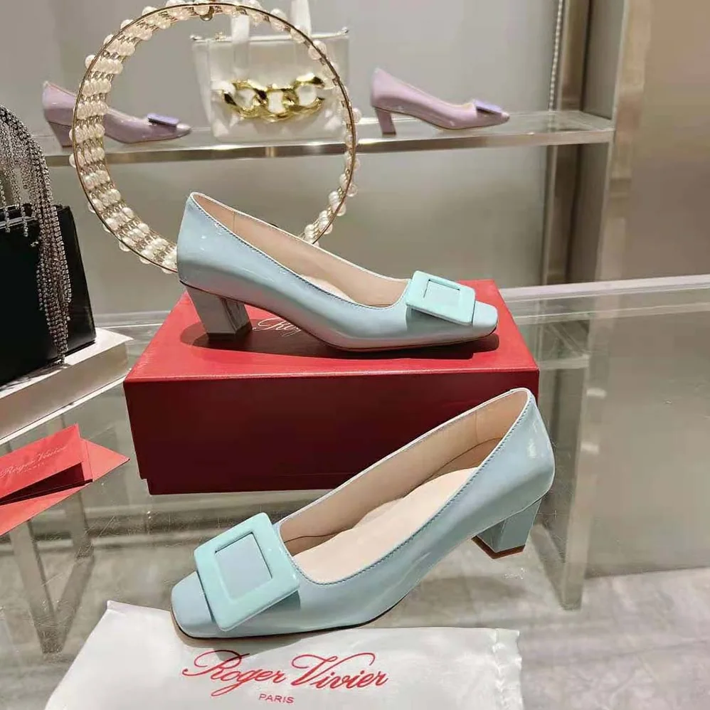 Roger Vivier Patent Leather Belle Vivier Pumps for Women in Aqua Roger Vivier Patent Leather Belle Vivier Pumps for Women in Aqua