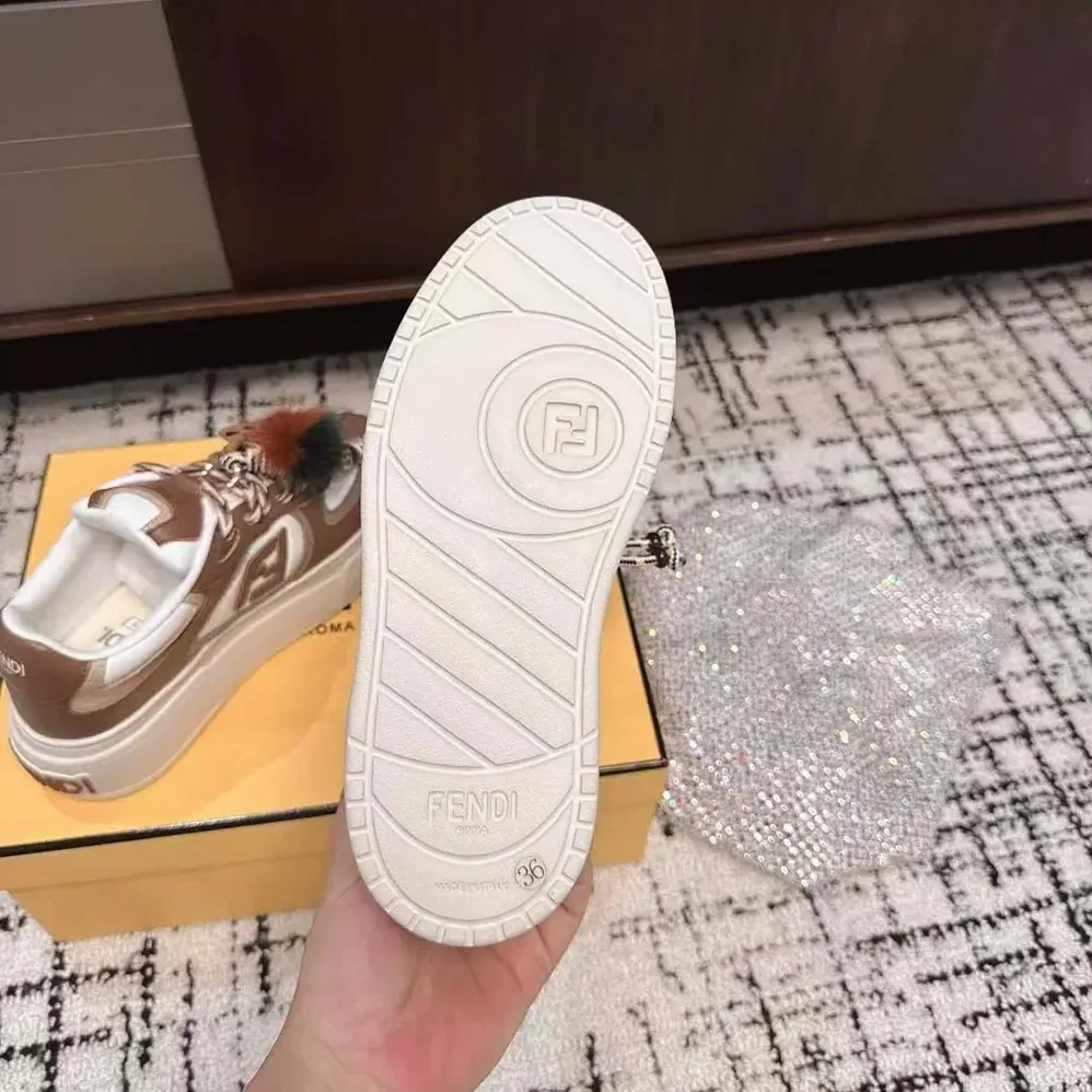 Fendi Match Brown Leather Platform Low for Women in Tops With Charm