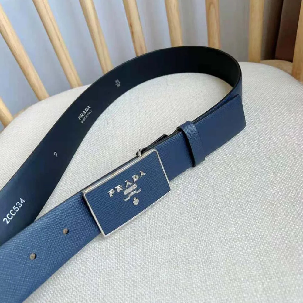 Prada Saffiano Leather Belt for Men in Navy Prada Saffiano Leather Belt for Men in Navy