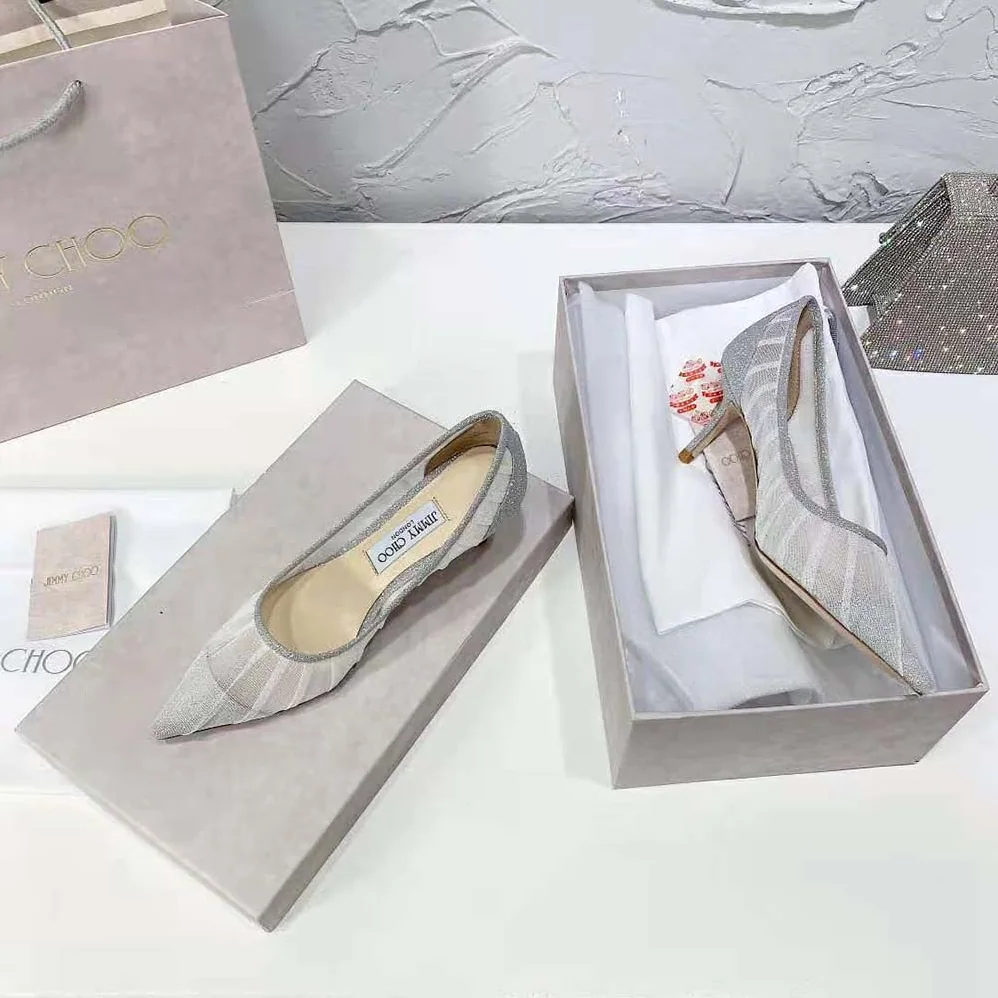 Jimmy Choo Love 65 Metallic Silver Glitter Fabric Pumps for Women Jimmy Choo Love 65 Metallic Silver Glitter Fabric Pumps for Women