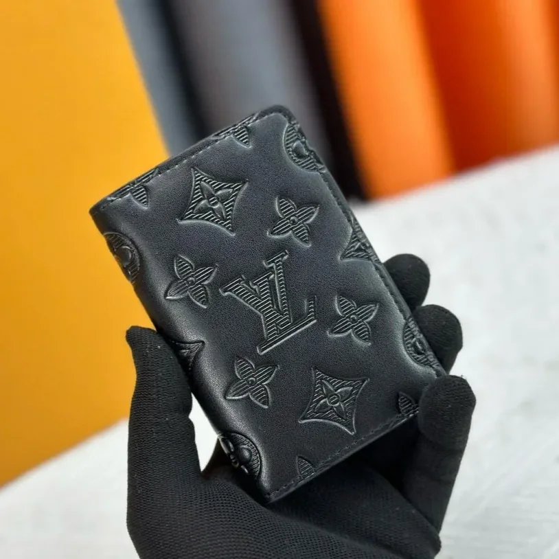 Louis Vuitton Pocket Organizer In Black Monogram Shadow Calfskin Louis Vuitton Pocket Organizer In Black Monogram Shadow Calfskin