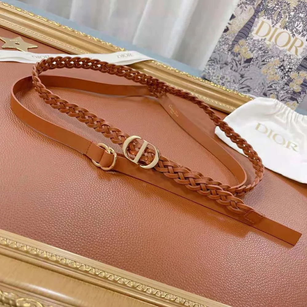 Dior DiorDouble belt Cognac-Color Smooth and Braided Calfskin 15 MM for Women Dior DiorDouble belt Cognac-Color Smooth and Braided Calfskin 15 MM for Women