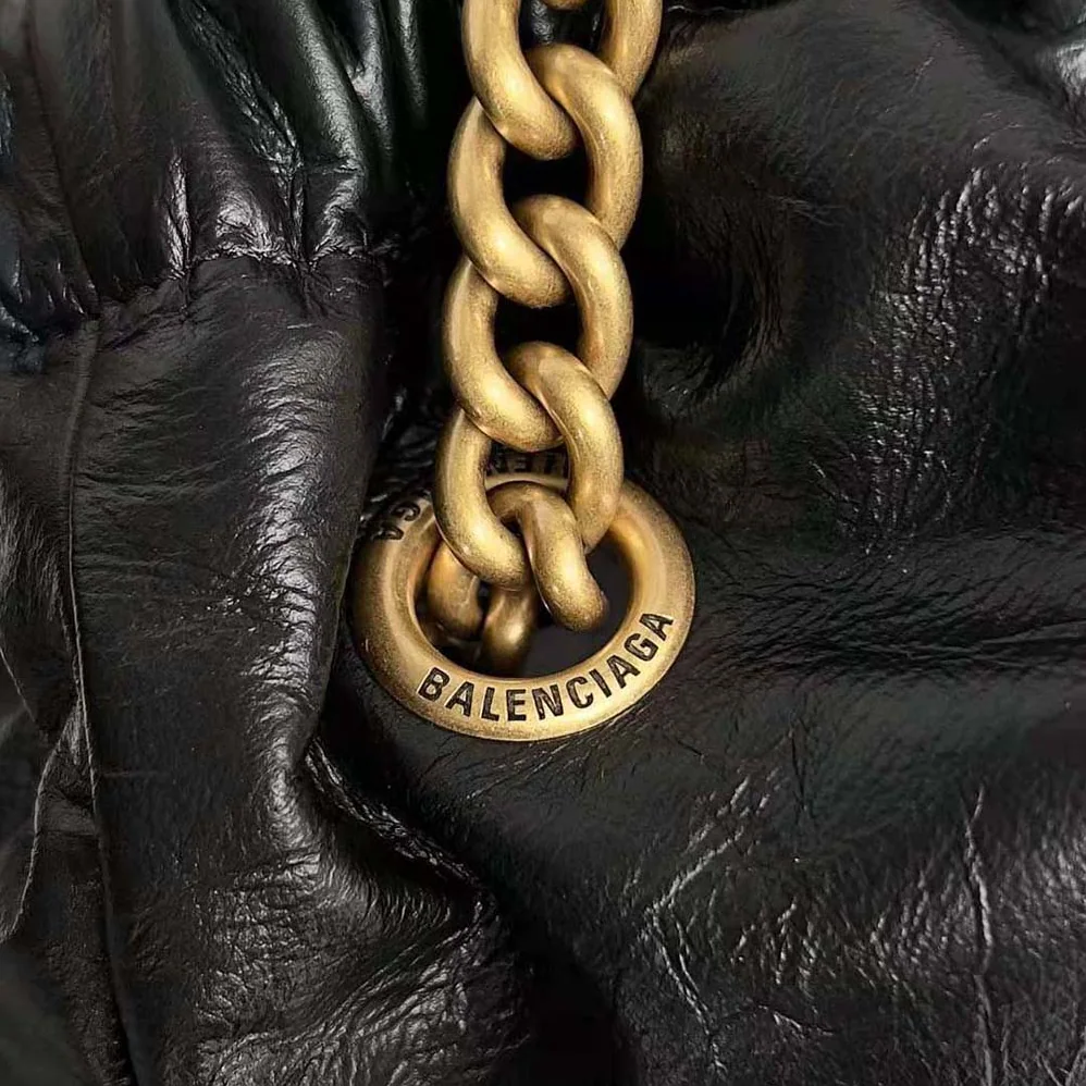 Balenciaga Crush Medium Tote Bag in Black Crushed Calfskin for Women Balenciaga Crush Medium Tote Bag in Black Crushed Calfskin for Women