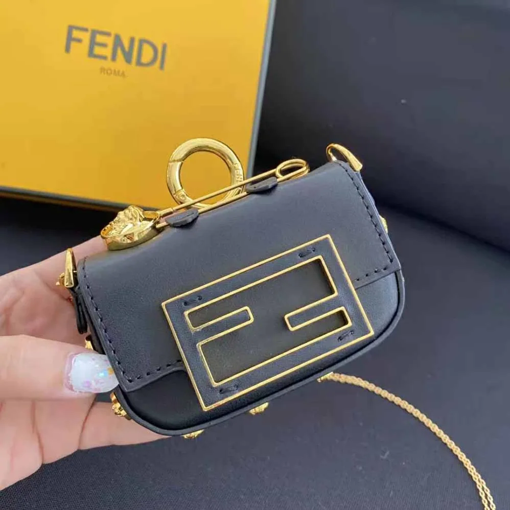 Fendi Nano Baguette Charm Fendace Black Leather Charm for Women