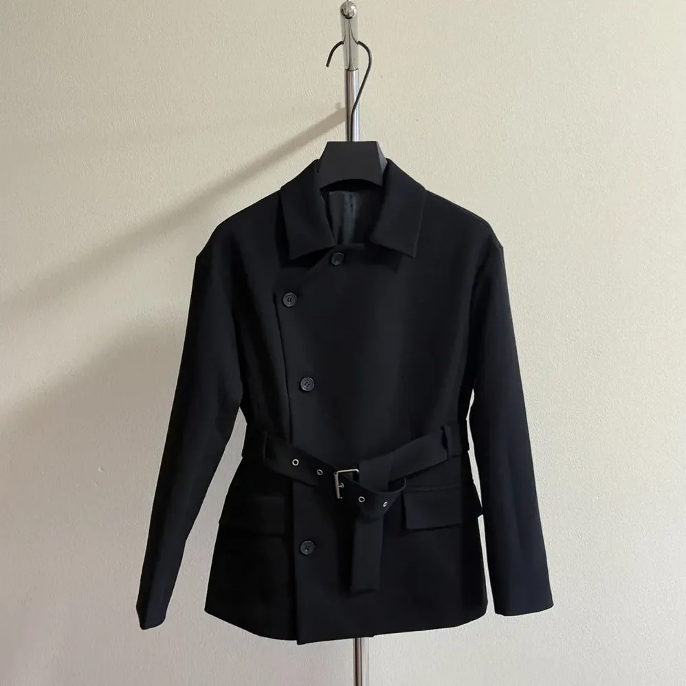 Dior Belted Jacket Black Virgin Wool and Silk Gabardine for Women